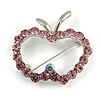 Lilac Crystal Open-Apple Brooch (Silver Tone)