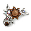 Faux Pearl Floral Brooch (Silver&Chocolate)