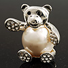 Imitation Pearl Teddy Bear Brooch (Silver Tone)