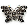 'Night Beauty' Jet Black Crystal Butterfly Brooch (Black Tone)