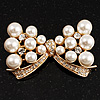 Imitation Pearl Diamante Bow Brooch (Gold Tone)