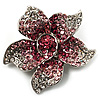 Small Pink Diamante Flower Brooch (Silver Tone)