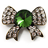 Vintage Crystal Bow Brooch (Antique Gold, Clear&Emerald Green)