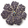Purple Crystal Corsage Flower Brooch (Silver Tone)