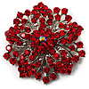 Victorian Corsage Flower Brooch (Silver&Bright Red)