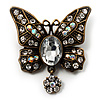 Vintage Butterfly With Dangling Floral Tail Brooch (Antique Bronze Tone)
