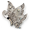 Crystal Filigree Butterfly Brooch (Silver Tone)