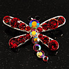 Small Red Dragonfly Brooch (Silver Tone)