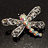 Small Clear Crystal Dragonfly Brooch (Silver Tone)