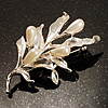 Matte Silver Tone Imitation Pearl Floral Brooch