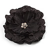 Large Black Crystal Fabric Rose Brooch - 13cm Diameter