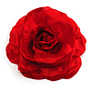Large Red Fabric Rose Brooch