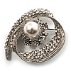 Asymmetrical Twirl Diamante Wedding Brooch (Silver & Clear)