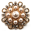 Vintage Wedding Imitation Pearl Crystal Brooch (Burn Gold Tone)