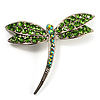 Classic Grass Green Swarovski Crystal Dragonfly Brooch (Silver Tone)