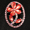 Daisy In The Oval Frame Pink Crystal Brooch (Silver Tone)