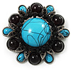 Vintage Turquoise Stone Floral Corsage Brooch (Antique Silver Tone)
