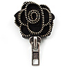 Black Fabric Rose Zipper Brooch (Antique Silver)