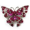 Fuchsia Crystal Filigree Butterfly Brooch (Silver Tone)