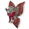 Exotic Magenta Diamante Butterfly Brooch (Gun Metal Finish)