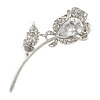 Exquisite CZ Rose Brooch (Silver Tone)