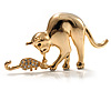 Gold Tone Cat & Mouse Brooch