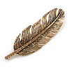 Aged Gold Tone Citrine Coloured Crystal Feather Brooch - 65mm L