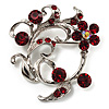 Burgundy Red Crystal Floral Wreath Brooch (Silver Tone)