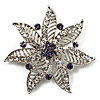Delicate Violet Diamante Filigree Floral Brooch (Silver Tone)