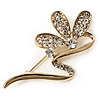 Gold Plated Diamante Floral Brooch