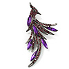 Sparkling Purple Crystal Fire-Bird Brooch (Gun Metal)