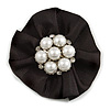 Black Satin Faux Pearl Flower Brooch
