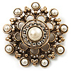 Antique Gold Filigree Simulated Pearl Corsage Brooch