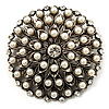 Vintage Simulated Pearl Dome Shape Brooch (Antique Silver)