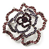 Stunning Purple Crystal Rose Brooch (Silver Tone)