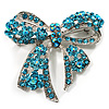 Stunning Light Blue Swarovski Crystal Bow Brooch (Silver Tone)