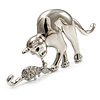 Rhodium Plated Cat & Mouse Brooch