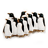 Black & White Enamel 'Penguin Family' Brooch (Gold Plated)