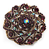 Dome Shaped Deep Purple Crystal Corsage Brooch (Antique Gold Tone)