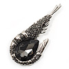 Large Dim Grey Crystal Prawn Brooch (Silver Tone Metal)