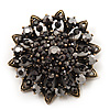 Black Crystal Dimensional Floral Corsage Brooch (Antique Gold Tone)