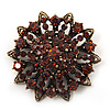 Amber Coloured Crystal Dimensional Floral Corsage Brooch (Antique Gold Tone)