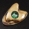 'Pike' Shape With Emerald Green Jewell Ethnic Brooch In Copper Metal