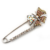 Rhodium Plated Citrine Butterfly Safety Pin Brooch