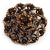 Dome Shaped Amber Coloured Crystal Corsage Brooch (Antique Gold Tone)