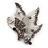 Dim Grey Crystal Filigree Butterfly Brooch (Silver Tone)