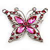 Fuchsia Diamante Butterfly Brooch (Silver Tone)