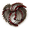 Bronze Finish Vintage Bow Crystal Brooch (Ruby Red Colour)
