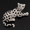 Swarovski Crystal Leopard Brooch (Silver Plated Finish)