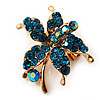 Tiny Teal Crystal Daisy Floral Pin In Gold Plated Metal